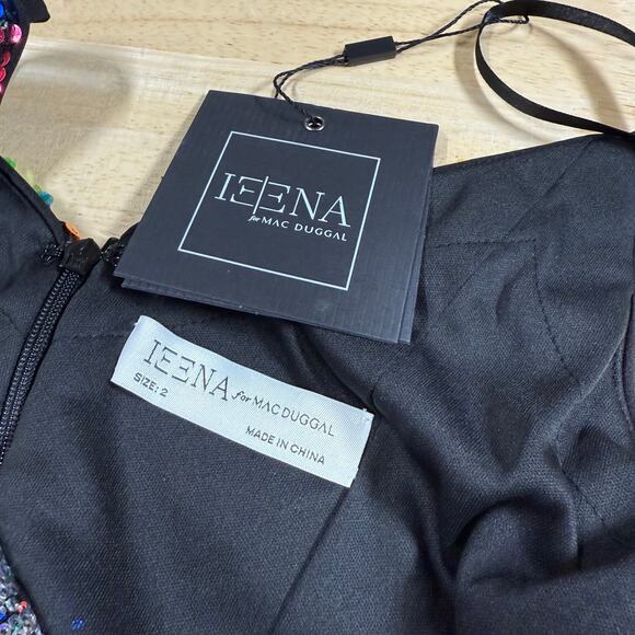 Mac Duggal NWT 26867 Black Sequined Floral Detail Mini Dress Size 2 Sweetheart - Picture 5 of 10